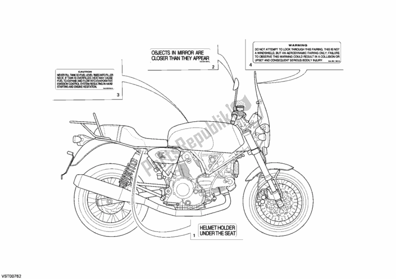Wszystkie części do Etykiety Ostrzegawcze Ducati Sportclassic GT 1000 Touring USA 2009